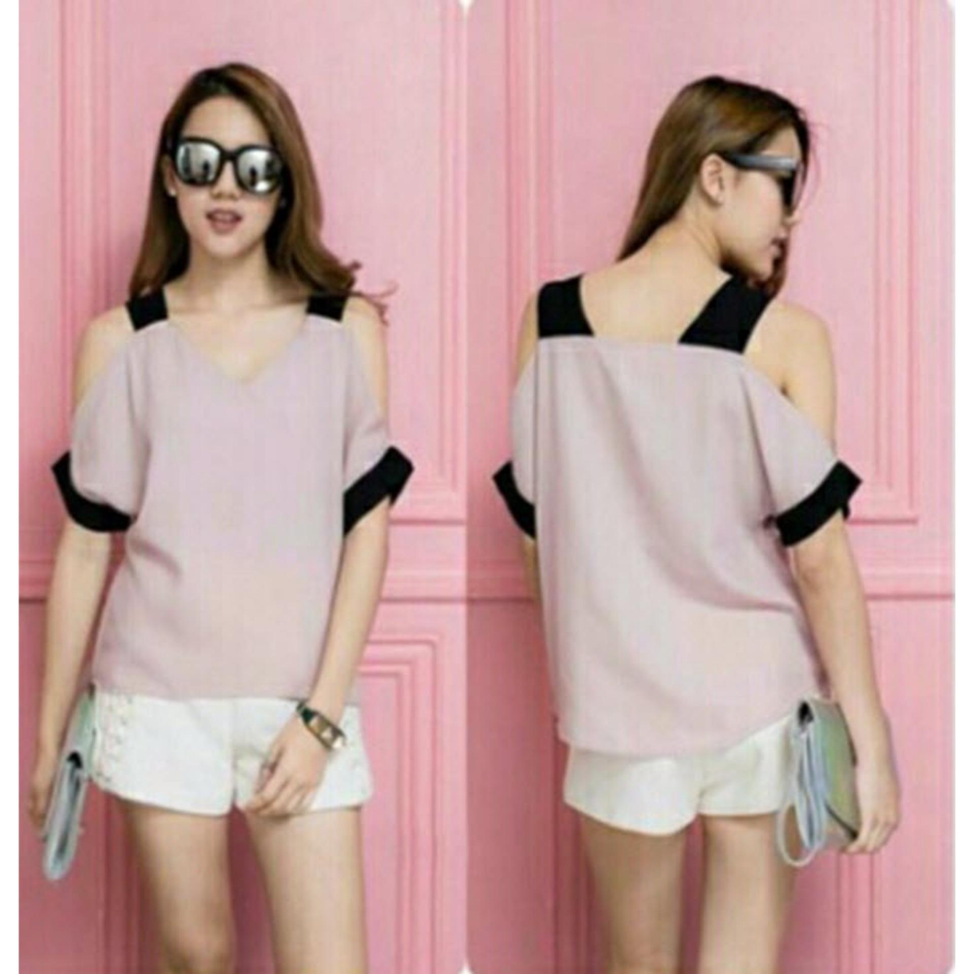 LF  Blouse Casual Sabrina Wanita Shizuka / Blouse Lengan pendek Polos / Blouse Japan Style Kasual Santai (Zukysu) NR D30 - Hitam / top atasan wanita / atasan sabrina / sabrina blouse / blouse wanita D3C