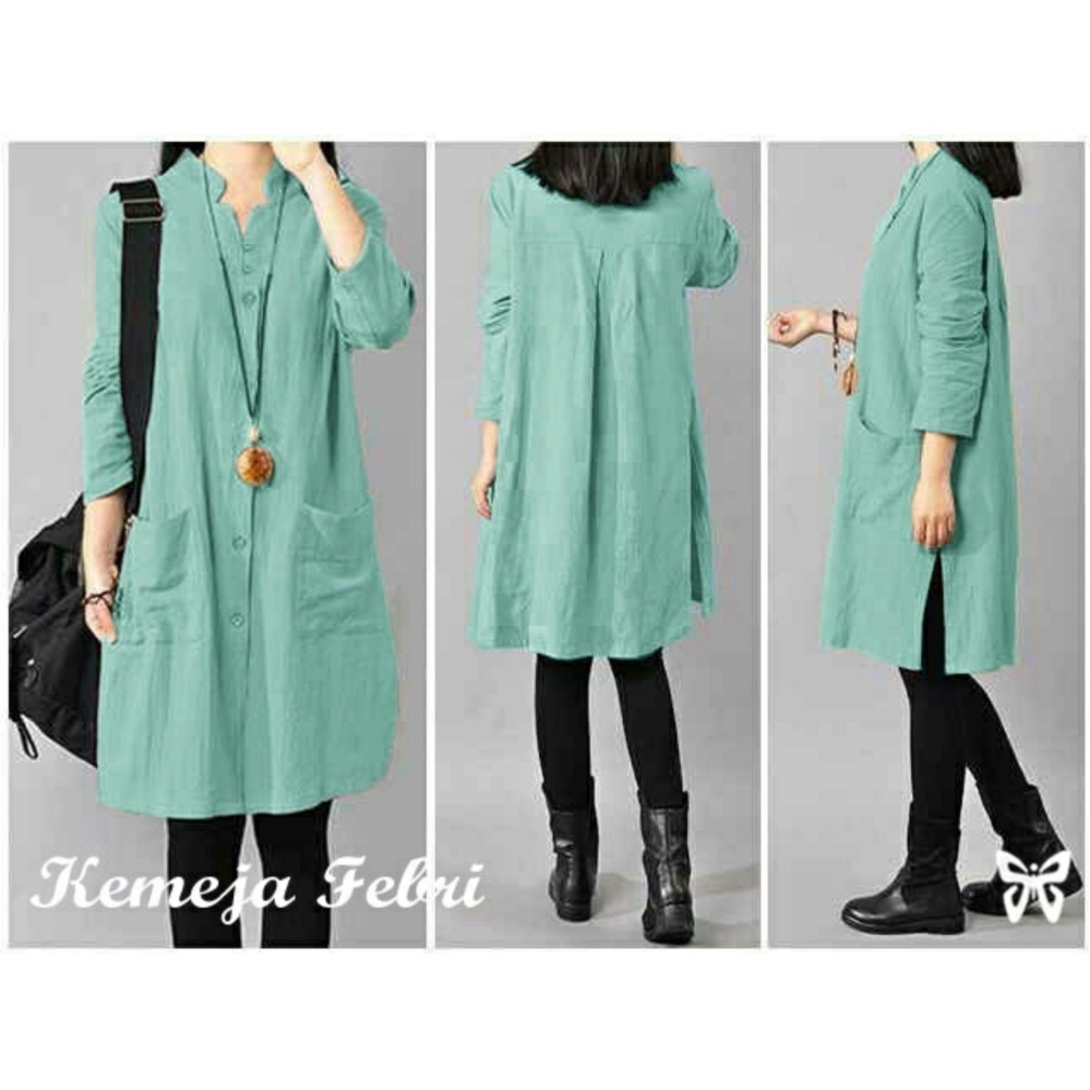 LF Kemeja Tunik Wanita Diva Lengan Panjang / Baju Terusan / Hem Wanita /Atasan Formal / Denim / Kasual Santai (brife) SS D30 - Tosca D3C