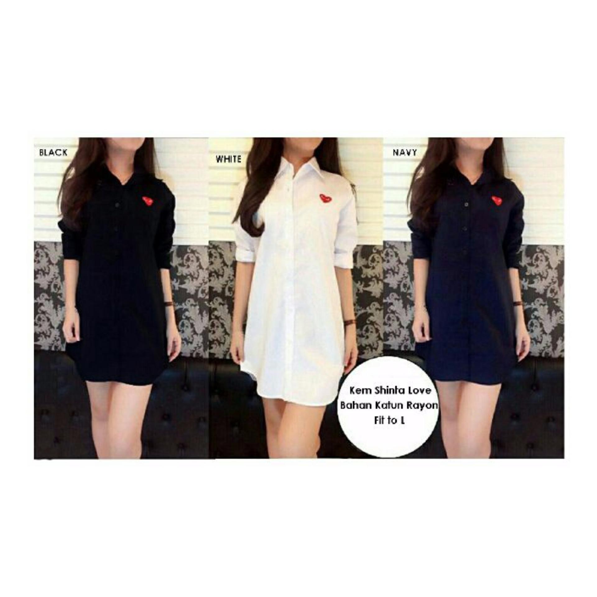 LF Kemeja Wanita Lengan Panjang Love /  Hem Love Shinta / Kemeja Formal Kasual Santai Shinta Love / Tunik Wanita / Long Hem Wanita / Blouse Polos NR- Putih / Kemeja Formal Wanita / Kemeja Kerja Wanita / Long Hem Wanita / Atasan Wanita / Kemeja Casual D2C