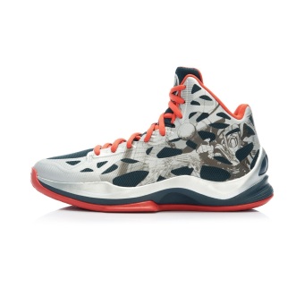 Gambar LINING ABPK057 bantalan bernapas Rebound tinggi atas sepatu basket sepatu pria (Hong abu abu gelap biru tua)