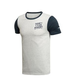 Gambar LINING AHSK061 laki laki basket bernapas lengan pendek t shirt (Abu abu terang)
