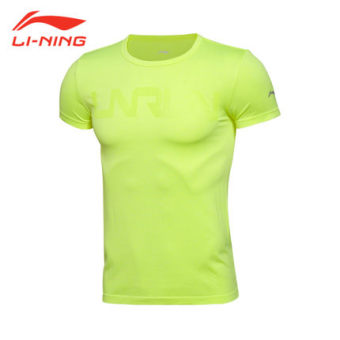 Gambar LINING AHSL197 Seri Pria Slim Dan Kemeja Kebugaran Pakaian T shirt ( 1 pencampuran warna neon hijau muda) ( 1 pencampuran warna neon hijau muda)
