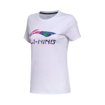 Gambar LINING ahsm074 1 2 4 5 katun perempuan pelatihan leher bulat lengan pendek t shirt t shirt (Putih)