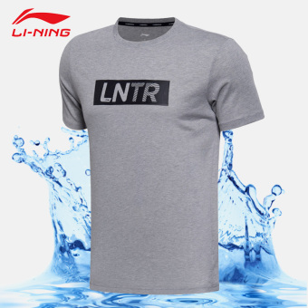 Gambar LINING Ahsm175 Merajut Cepat Kering Leher Bulat Olahraga Kasual T shirt (Bunga berwarna abu abu) (Bunga berwarna abu abu)