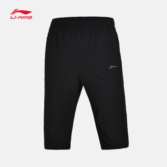 Gambar LINING AKQM025 musim panas pria cepat kering celana olahraga celana pendek (Standar hitam)
