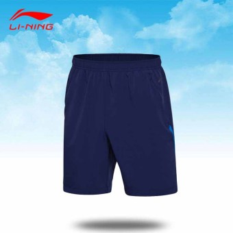 Gambar LINING AKSM105 bernapas musim panas celana pendek kebugaran celana (Angkatan Laut warna biru 3)