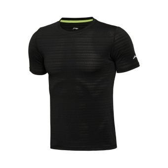 Gambar LINING Atsl059 1 3 4 5 Cepat Kering Slim Jenis Lengan Pendek Bernapas T shirt (Hitam) (Hitam)