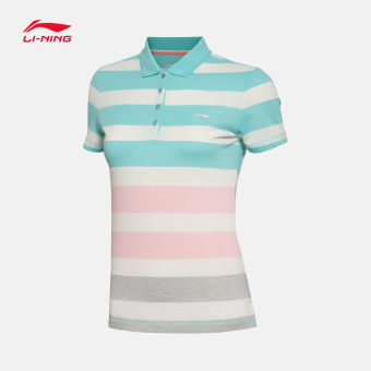 Gambar LINING GPLL002 kasual merajut perempuan baru kemeja POLO t shirt (Petir biru mawar merah muda H105CY bunga abu abu terang baru )