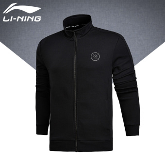 Gambar LINING laki laki baru seri pria stand up kerah cardigan kebugaran jaket ( Standar hitam)