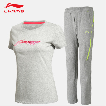 Gambar LINING membeli wanita musim semi dan musim panas leher bulat lengan pendek kemeja t shirt (028 bunga abu abu neon hijau muda jas)
