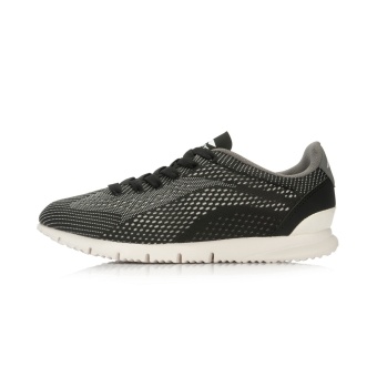 Gambar LINING merajut musim gugur baru jala sepatu lari sepatu pria (Hitam off white)
