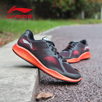 Gambar LINING musim gugur non slip bantalan sepatu olahraga sepatu lari (LINING Hong hitam silver)