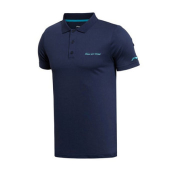 Gambar LINING musim panas asli olahraga bernapas cepat kering t shirt ( 1 kacang biru tua)