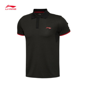 LINING musim panas bernapas cepat kering kemeja POLO kemeja (Hitam dan abu-abu bergaris)