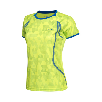 Gambar LINING Musim Semi dan Gugur untuk pria dan wanita ayat yang sama lengan pendek jersey bulu tangkis pakaian (Hijau terang perempuan)