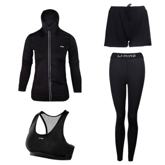 Gambar Lining pakaian Workout baru perempuan legging cepat kering pakaian (Keluarga empat jaket hitam + hitam Bra)