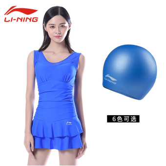 Gambar LINING perempuan Waterproof anti kabut mencegah kacamata baju renang (Safir biru baju renang + topi silikon renang)