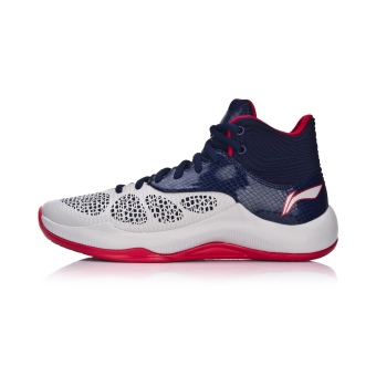 Gambar LINING pria Sonic baru bantalan sepatu olahraga sepatu basket (Mikrokristalin abu abu biru tua merah tua)