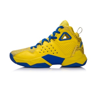 Gambar LINING tinggi atas sepatu olahraga sepatu basket (Yao kuning emas cerah kristal biru)
