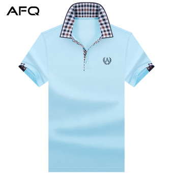 Gambar Longgar kasual warna solid lengan pendek polo shirt yard besar t shirt (Biru muda)