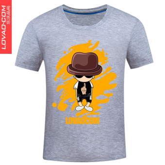 Gambar Longgar Korea Fashion Style katun laki laki lengan pendek pria t shirt (Abu abu
