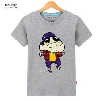 Gambar Longgar Korea Fashion Style Katun Leher Bulat Pada T shirt (Mata kecil baru abu abu) (Mata kecil baru abu abu)