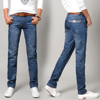 Review of Longgar Korea Fashion Style Lurus Ukuran Celana Jeans Besar (Berwarna terang # #