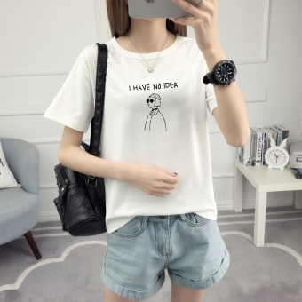 Longgar Korea Fashion Style Perempuan Lengan Pendek Mahasiswa T-shirt (528- Putih)