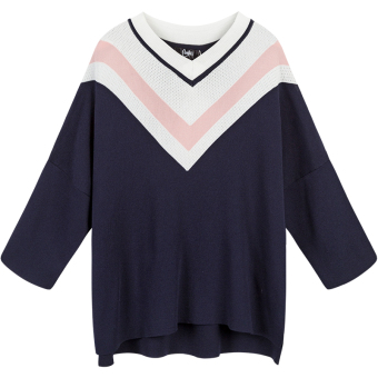 Gambar Longgar Korea Fashion Style wanita baru kemeja pullover perempuan gugur sweater (Biru tua)