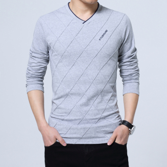 Longgar Musim Gugur Pria Lengan Panjang T-shirt (1183 abu-abu terang)