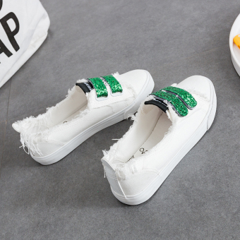 Gambar LR wild summer female New style casual shoes white shoes (Putih dan hijau)