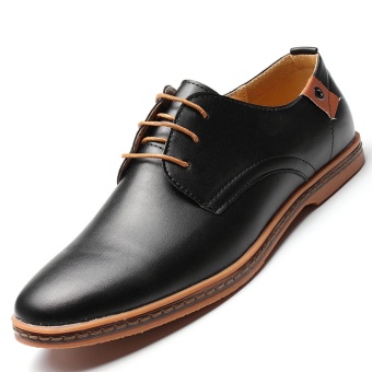 Gambar Men Business Dress Leather Shoes Flat European Casual Oxfords LaceUp Plus Size   intl