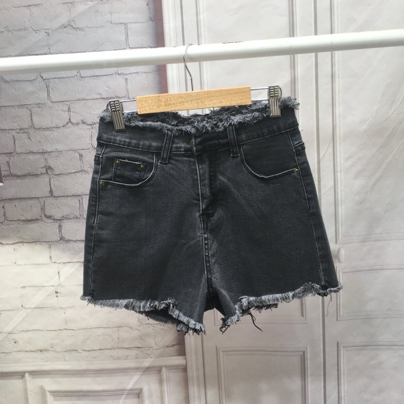 MM Korea perempuan Slim adalah celana tipis Burr celana pendek denim (Asap abu-abu