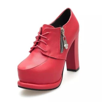 Gambar MSHOES Women Leather Boots 11cm Heels (Red)   intl