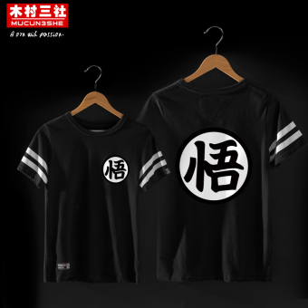 Gambar Mucunsanshe pria katun lengan pendek leher bulat remaja t shirt (Hitam paralel bar 01 Wukong) (Hitam paralel bar 01 Wukong)