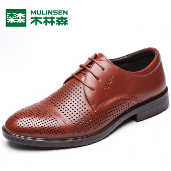 Gambar MULINSEN kulit renda sepatu sepatu pria (Q867010 coklat merah)