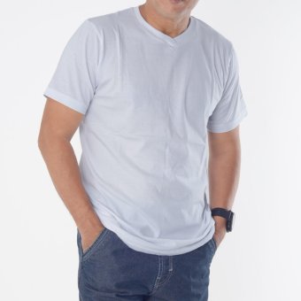 Gambar Muscle Fit Kaos Polos T shirt V neck Lengan Pendek Cotton   Putih