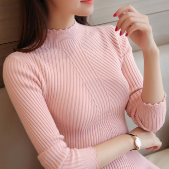 Gambar Musim gugur dan musim dingin merajut wanita pullover baru sweater tebal bottoming kemeja (Merah muda (bagian tebal))