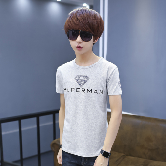 Gambar Musim panas baru pria v neck yang lengan pendek t shirt (Superman abu abu)