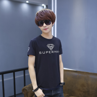 Gambar Musim panas baru pria v neck yang lengan pendek t shirt (Superman hitam)