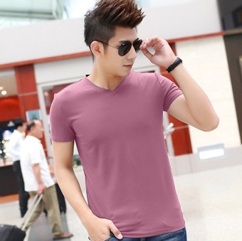 Gambar Musim panas peregangan Slim Jixin Ling v neck t shirt (Merah muda)