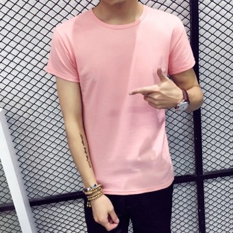 Gambar Musim panas pria lengan pendek leher bulat cetak t shirt (Merah muda)