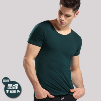 Gambar Nachuan sederhana baru leher bulat t shirt Slim t shirt (Hijau gelap lingkaran HH009)