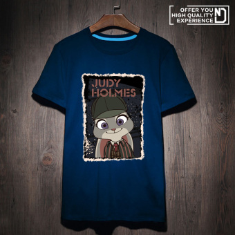 Gambar Nick kapas musim panas lengan pendek t shirt (Biru tua Judy CKC)