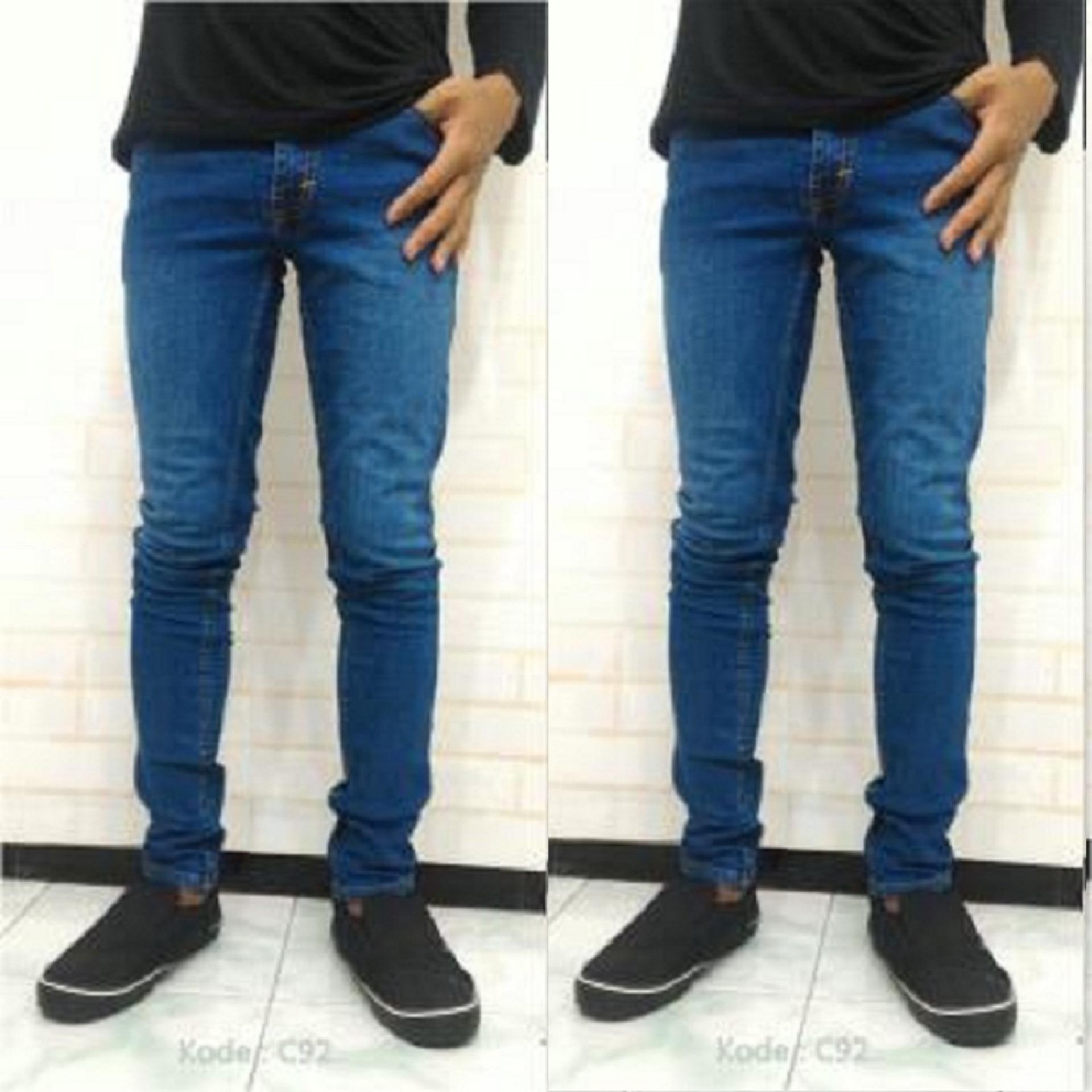 Nusantara Jeans - Celana Panjang Skinny Pria Berbahan Denim Street - Murah Jahitan Rapi Resletig Kuat - Biru Wash