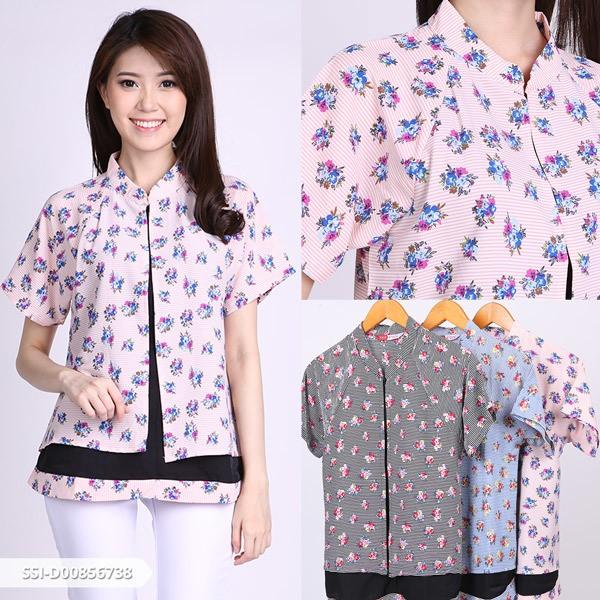 Omah Fesyen Geavani Flowery Layer Blouse Color: Blue