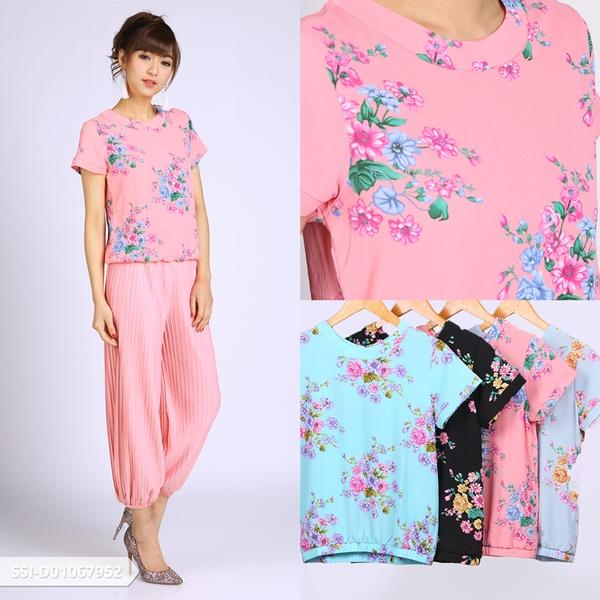 Omah Fesyen Qistela Flowery Casual Blouse Color: Lilac