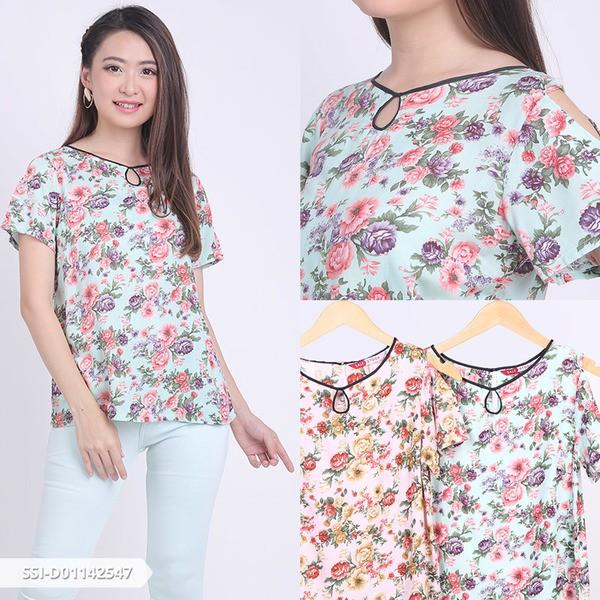 Phelovani Flowery Cold Shoulder Blouse - Mint Phelovani Flowery Cold Shoulder Blouse - Mint