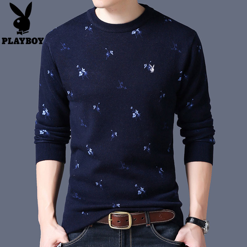 Playboy Lengan Panjang Bagian Tipis V Neck Sweater Bottoming T Shirt Source · Flash Sale PLAYBOY merajut pria remaja kemeja leher bulat t shirt Pada biru