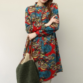 Gambar Plus Size M~4XL Women s Ethnic floral Printing Long Sleeved Dress2015 Autumn New Loose Cotton Pocket Bottoming Vestidos Style 1  Intl   intl